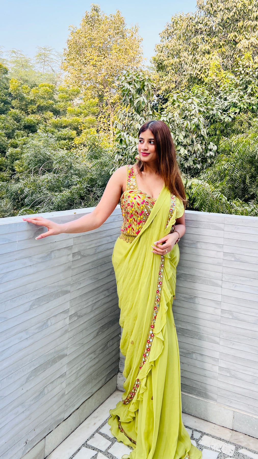 Neon Green Frill Saree