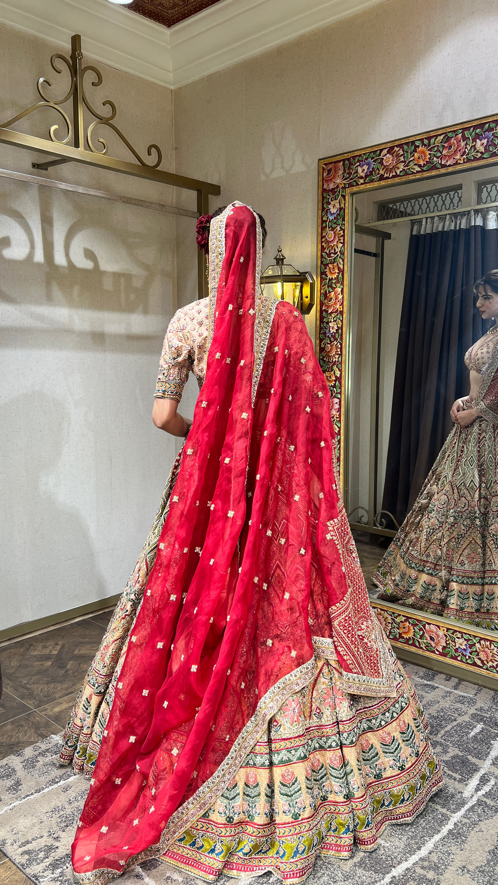 Beautiful Red & Beige Color Floral Embroidered Bridal Lehenga