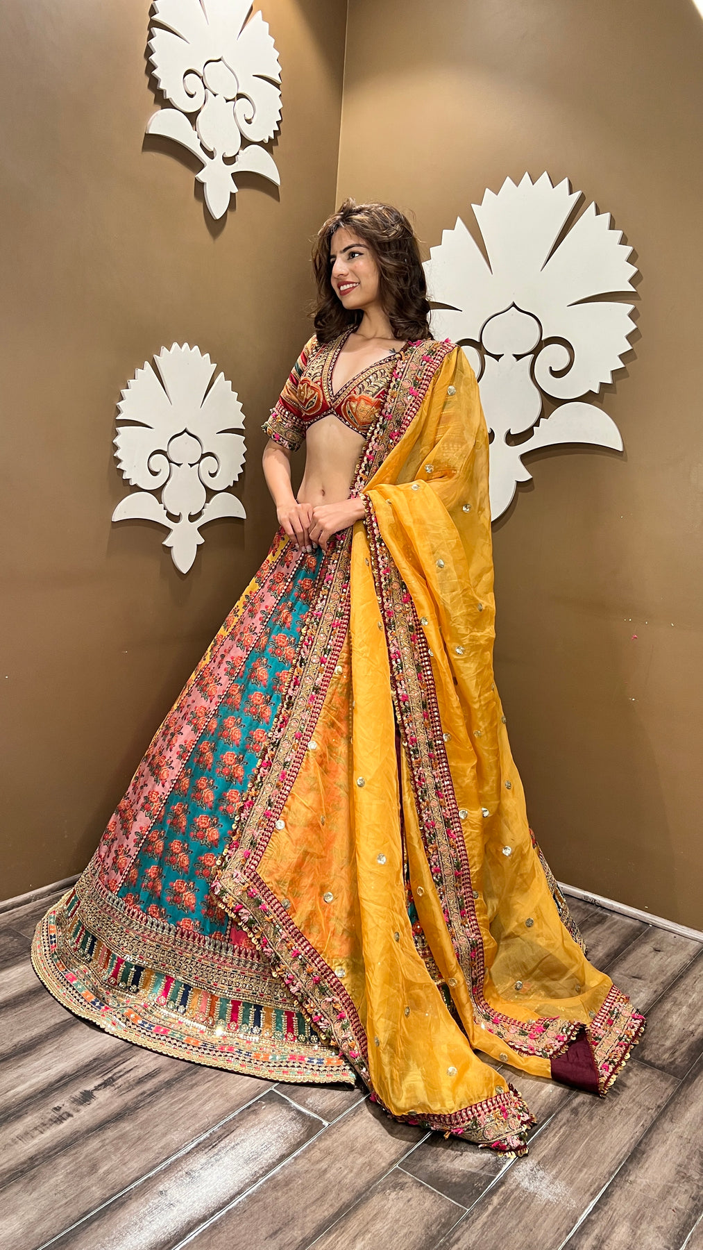 Beautiful Multi Color Floral Motif Lehenga Set