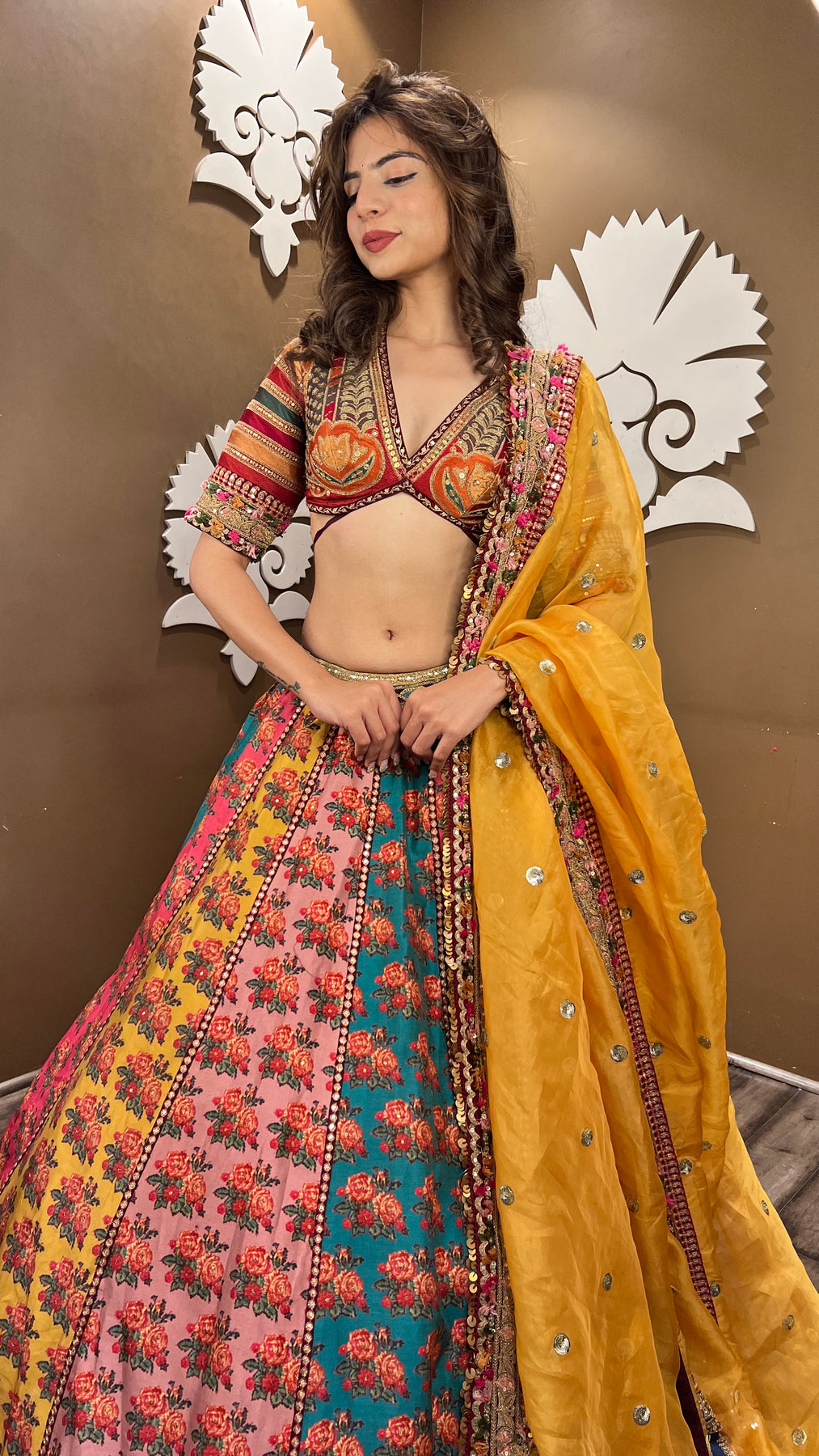 Beautiful Multi Color Floral Motif Lehenga Set