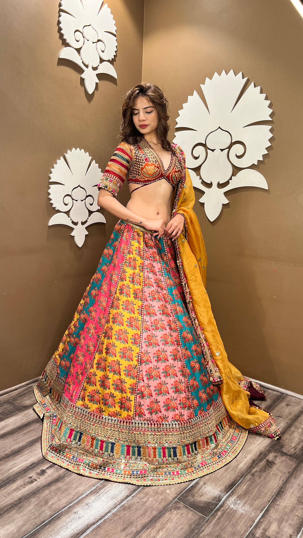 Beautiful Multi Color Floral Motif Lehenga Set