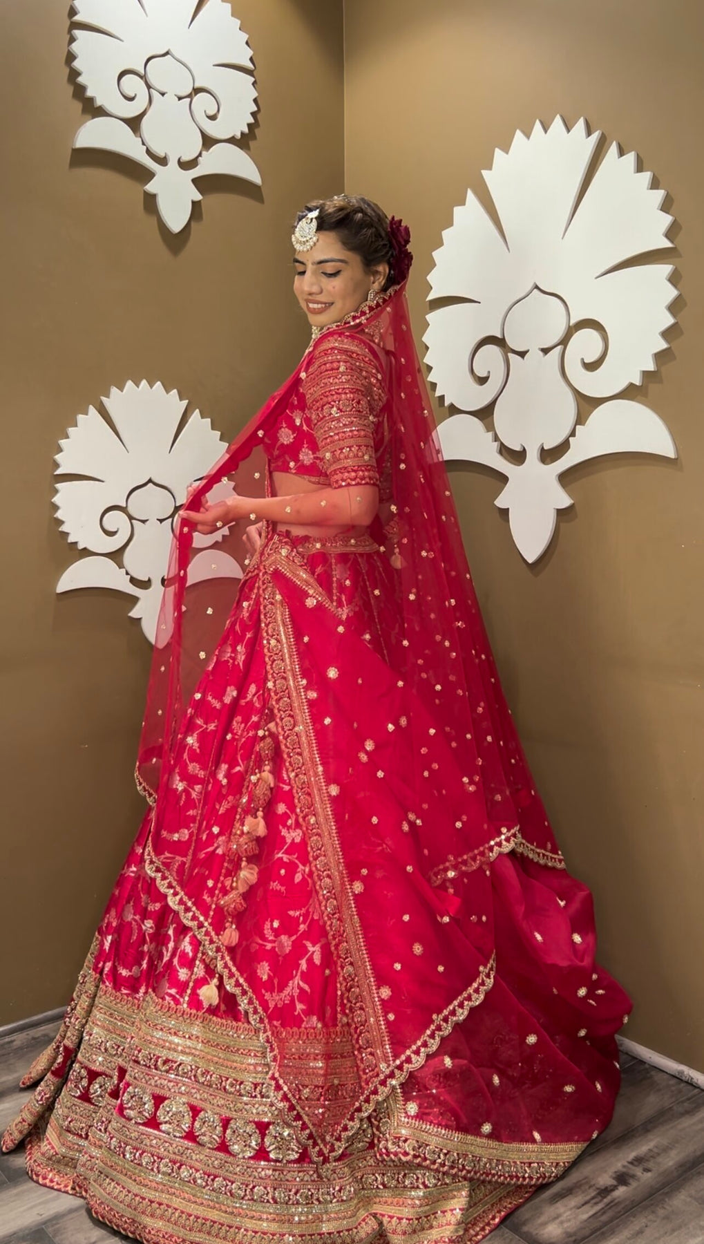 Beautiful Dark Pink Color Floral Motif Lehenga