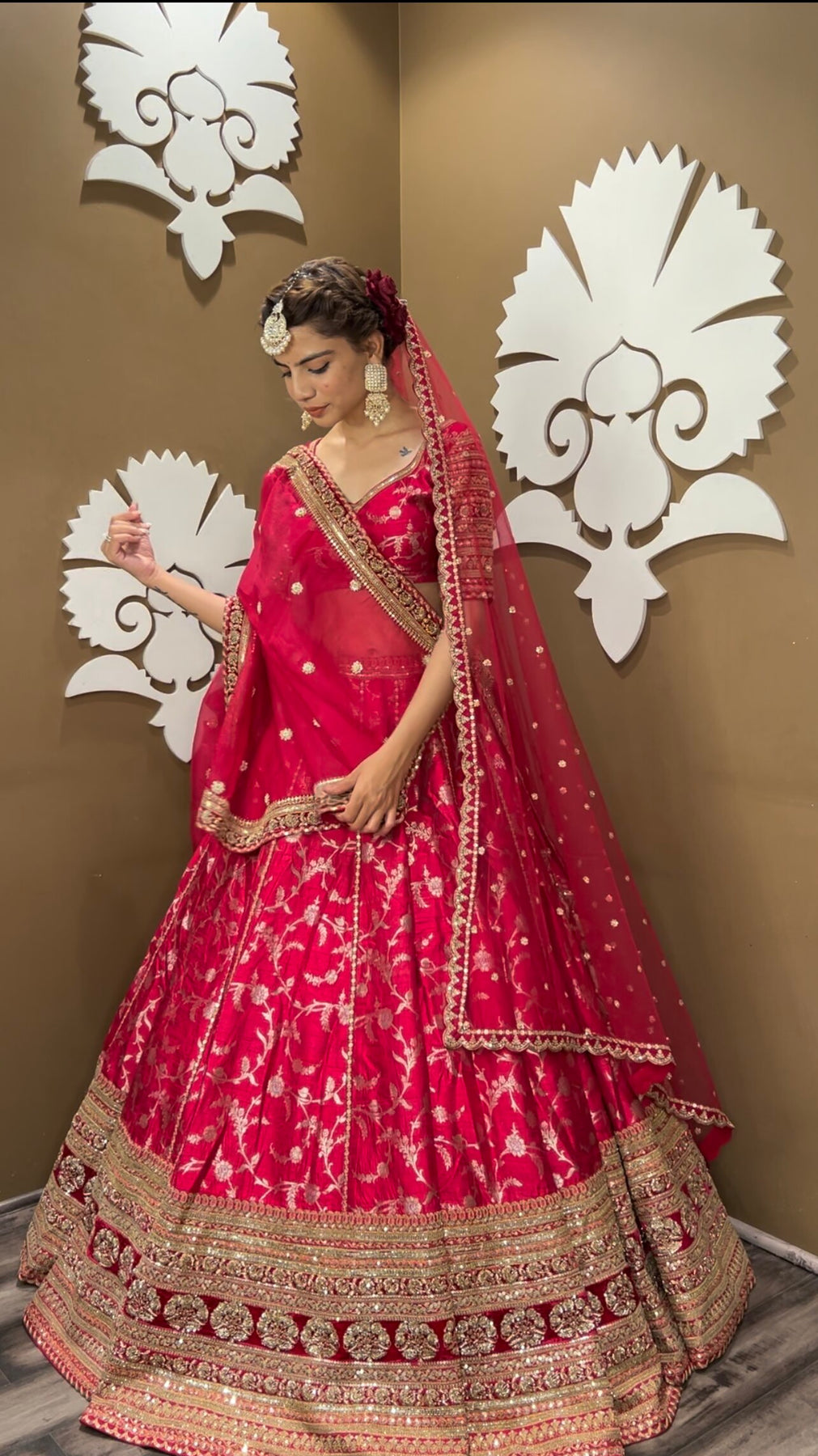 Beautiful Dark Pink Color Floral Motif Lehenga