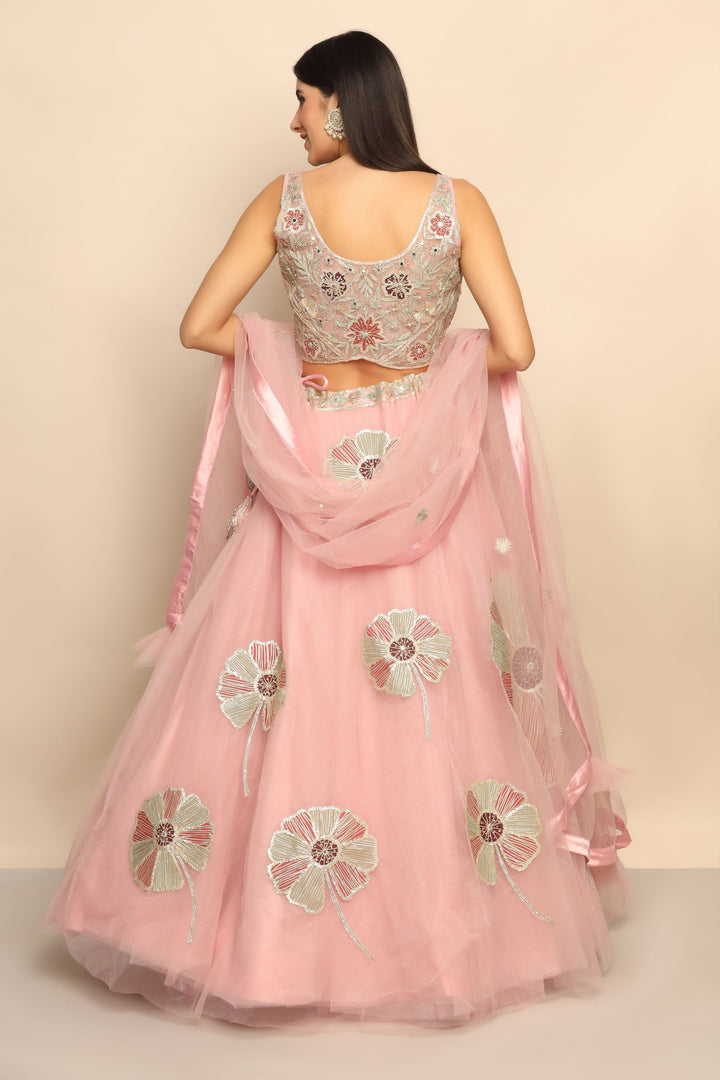 Enchanting Baby Pink Lehenga with Gota Mirror and Swarovski - Embrace Ethereal Beauty