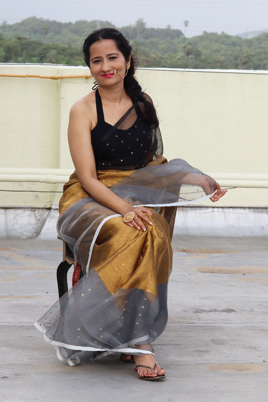 Muslin Silk Sequin Saree Taara Mandal (SAREE)