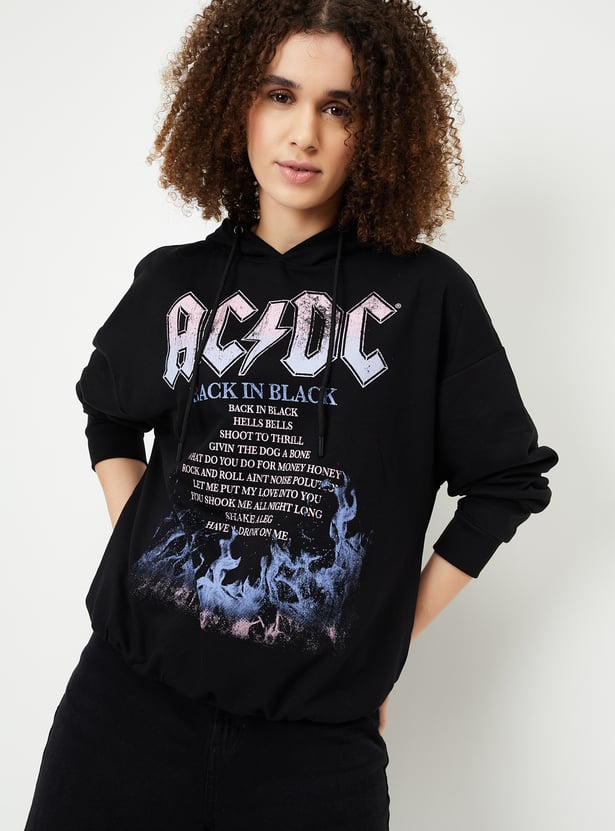 Women AC/DC Print Hooded Sweatshirt