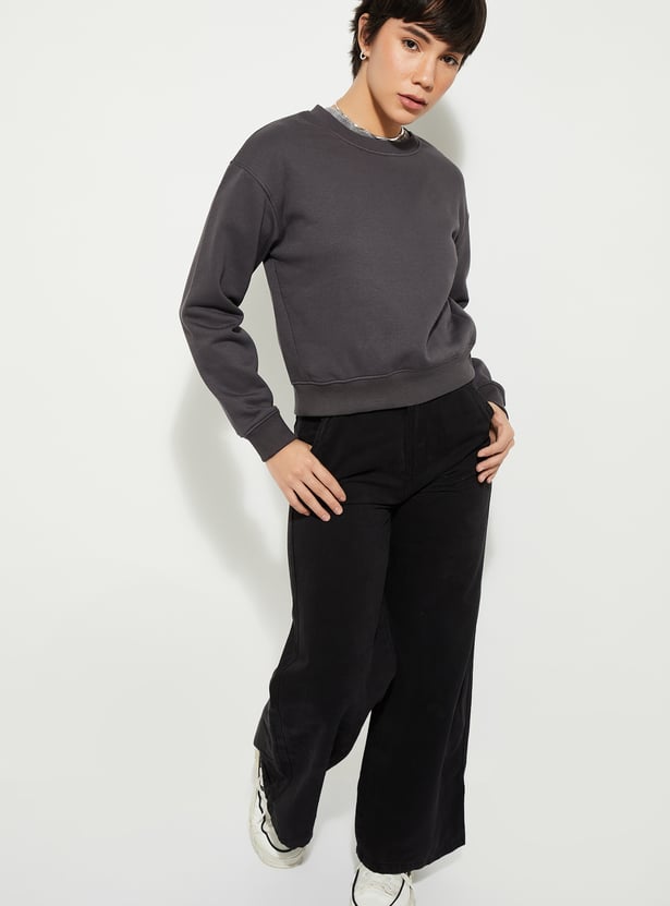 Women Solid Relaxed Fit Sweatshirt