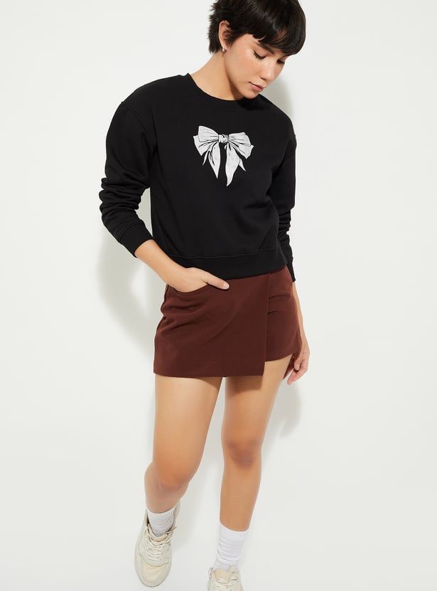 URB_N Women Bow Print Relaxed Fit Sweatshirt