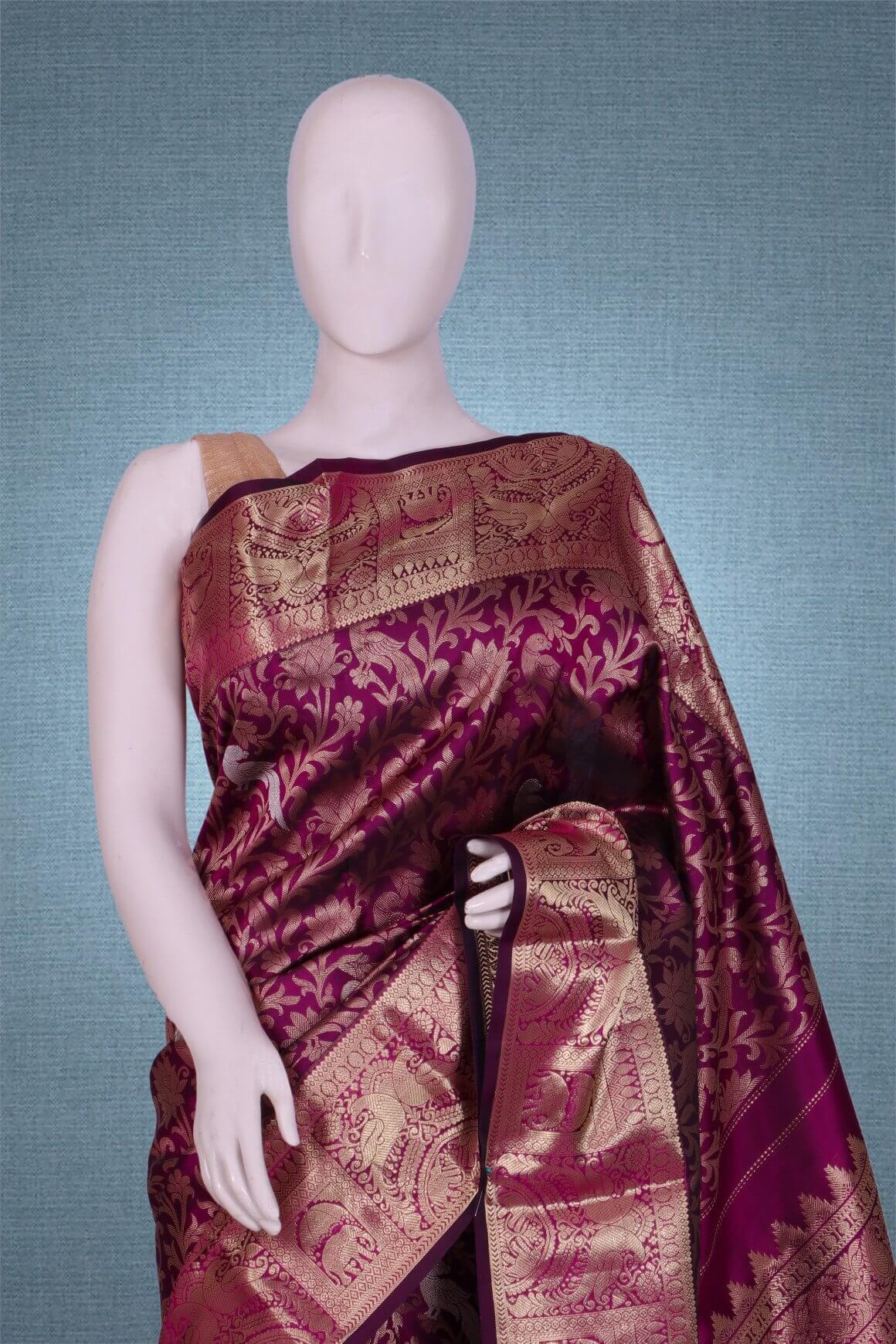 Traditional Magenta Saree in Silk with all over Zari Weaving