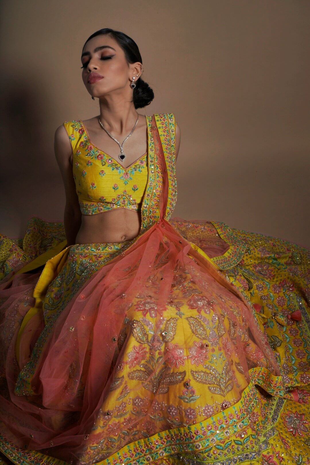 Stylish Butter Yellow Embellished Lehenga with Blouse and Dupatta