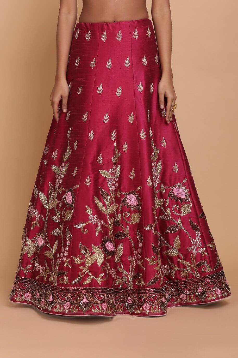 Traditional Wine Lehenga with Scalloped Dupatta