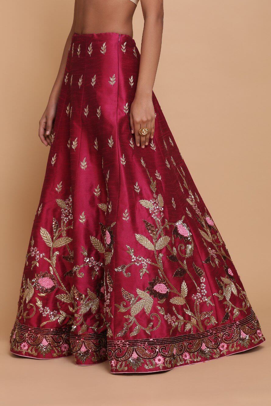 Traditional Wine Lehenga with Scalloped Dupatta