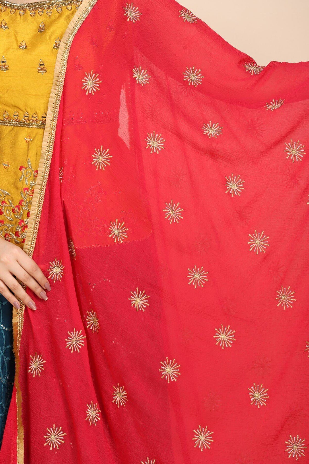 BLUE HIGHLIGHTED LEHENGA WITH LONG BLOUSE AND DUPATTA