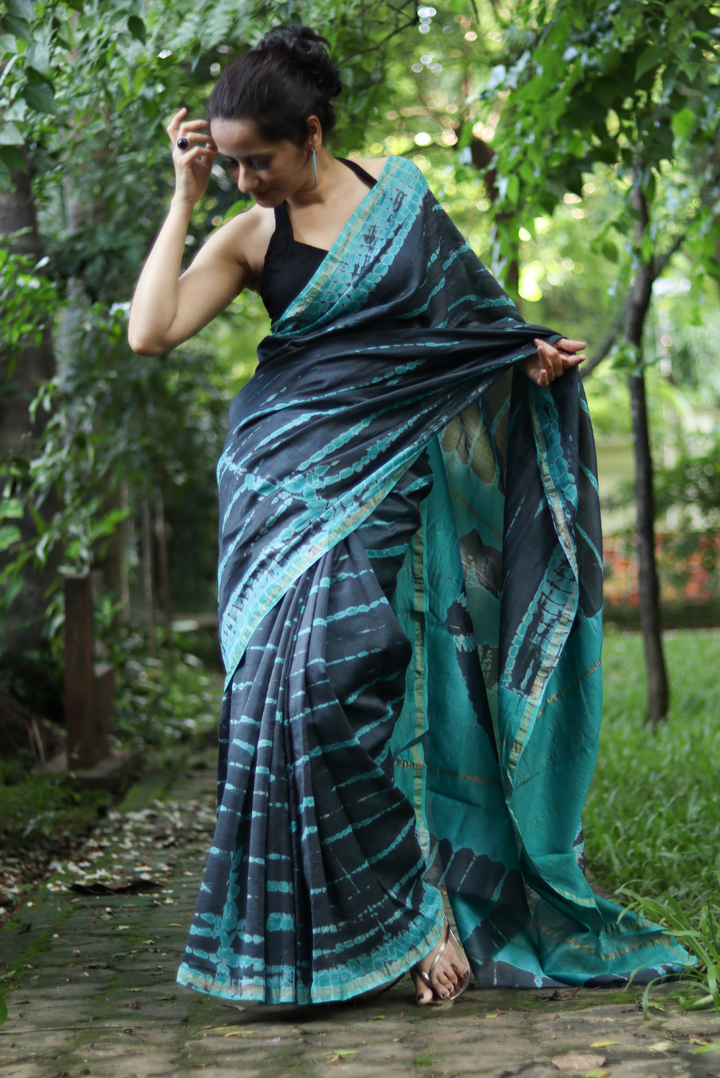 Tie & Dye Chanderi Silk Saree Night at Sea Shore (SAREE)