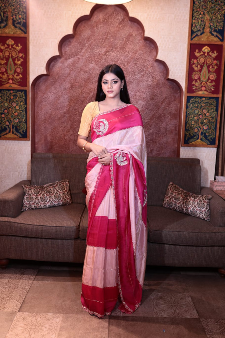 Elegant Kosa Georgette Saree in Light Pink and Magenta