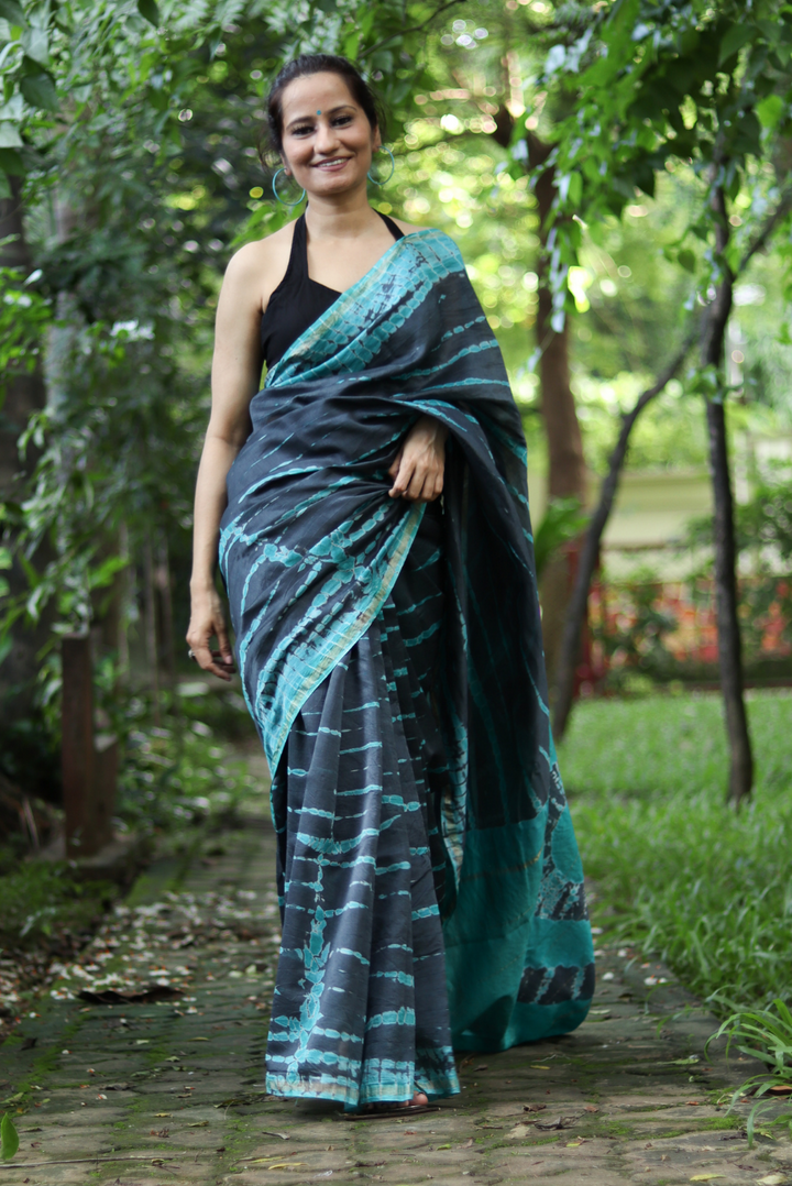 Tie & Dye Chanderi Silk Saree Night at Sea Shore (SAREE)