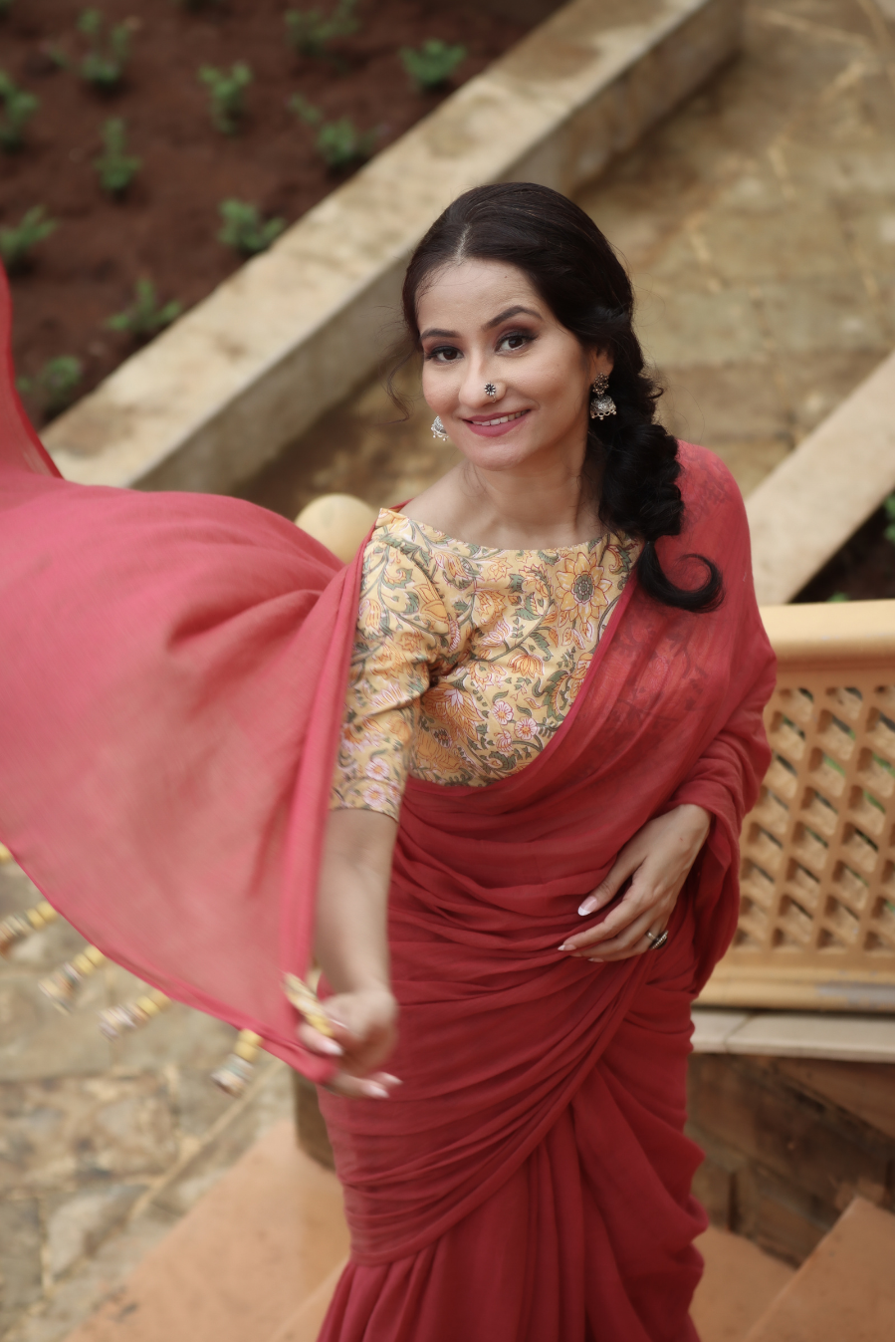 Mulmul Saree with Block Printed Tassels Mitti sa Bhoora (SAREE)