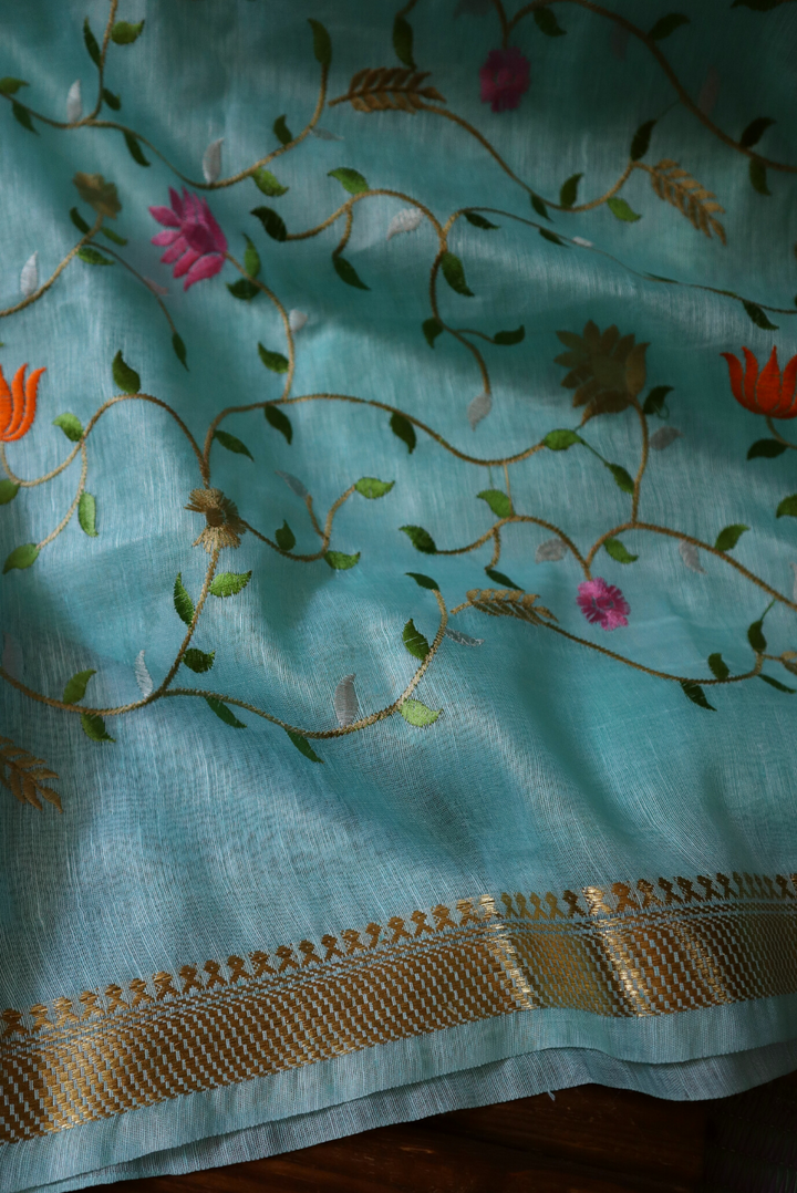 Embroidered Silk Linen Saree Geet (SAREE)