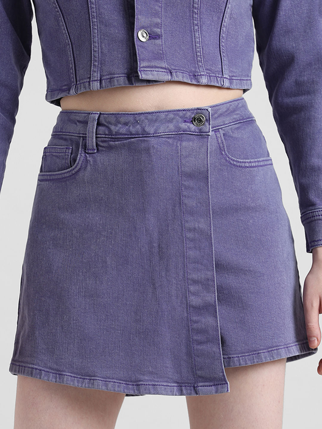 Blue High Rise Washed Denim Skorts