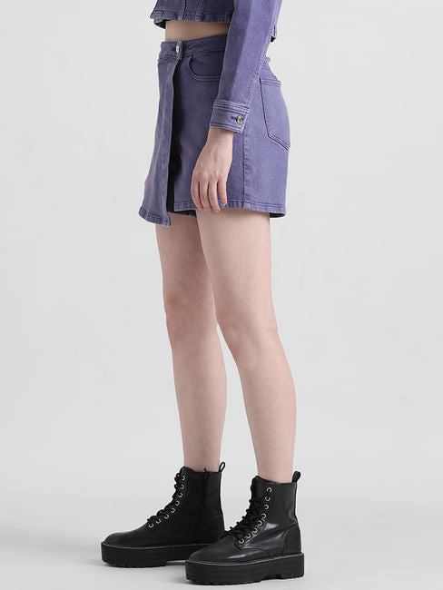 Blue High Rise Washed Denim Skorts