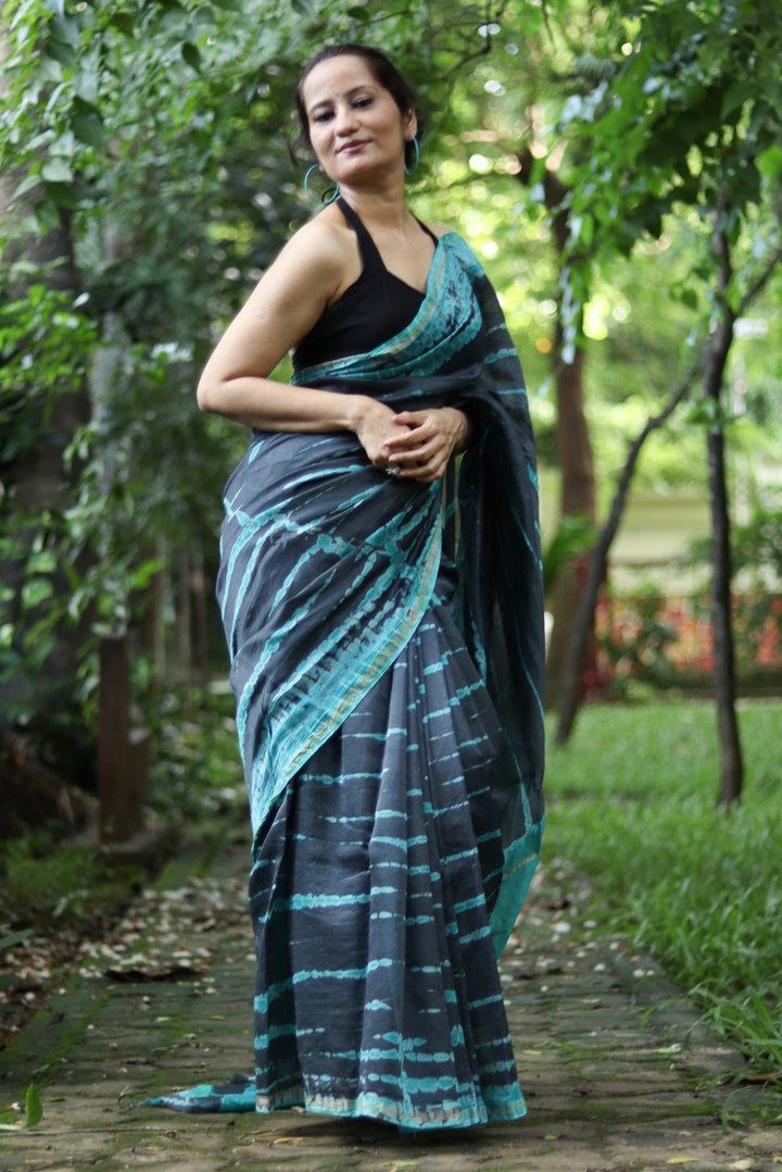 Tie & Dye Chanderi Silk Saree Night at Sea Shore (SAREE)