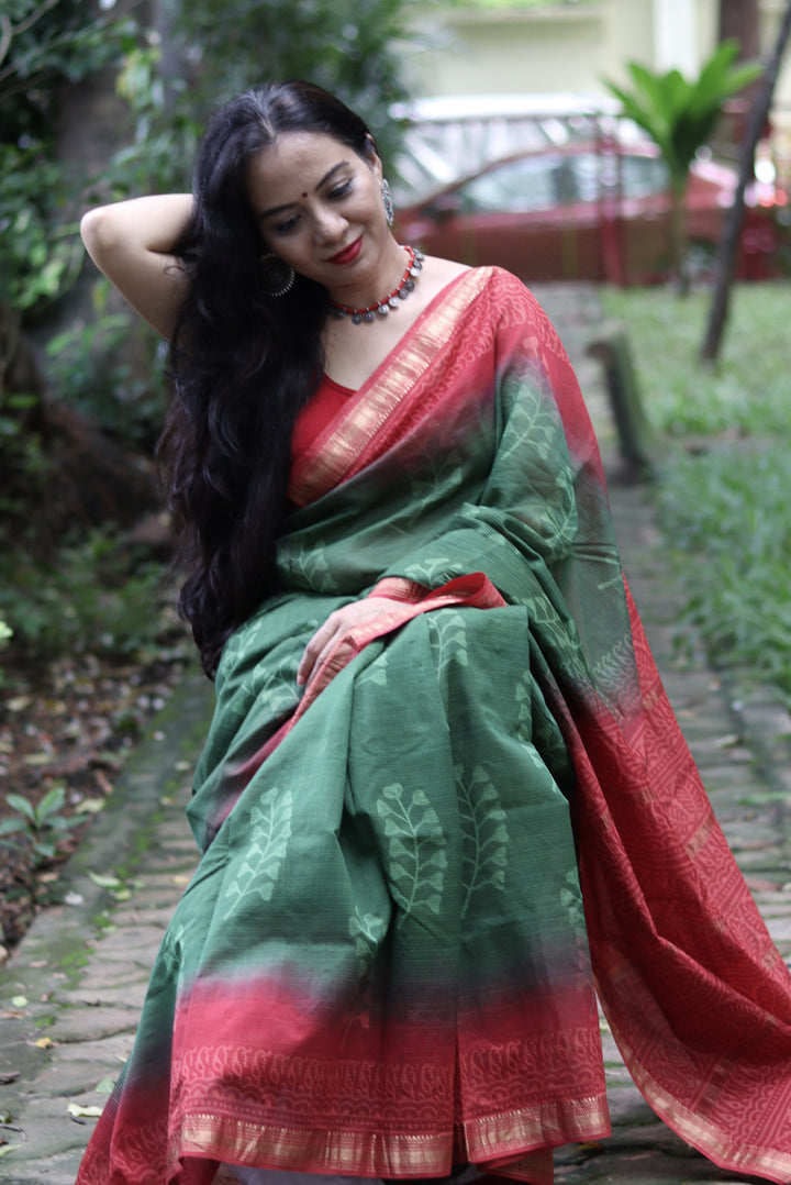 Block Printed Maheshwari Silk Saree Patjhad (SAREE)