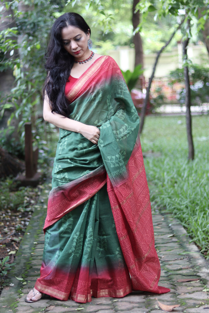 Block Printed Maheshwari Silk Saree Patjhad (SAREE)
