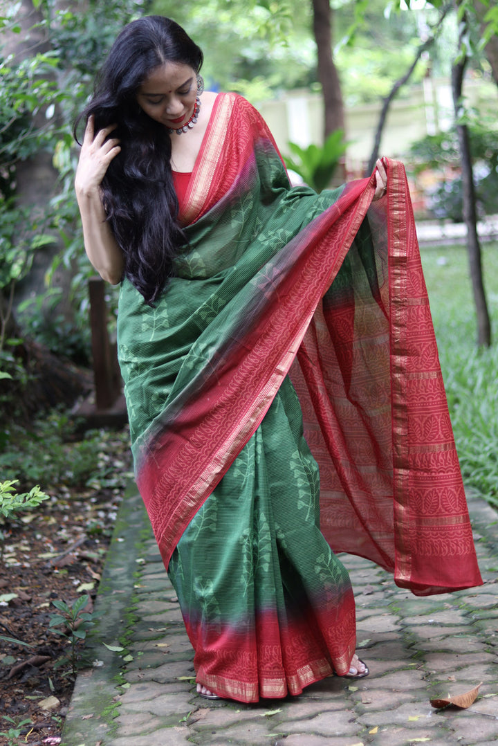 Block Printed Maheshwari Silk Saree Patjhad (SAREE)