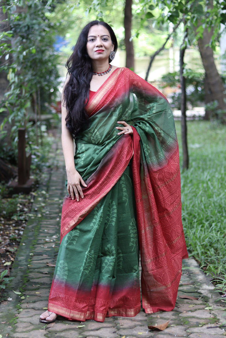 Block Printed Maheshwari Silk Saree Patjhad (SAREE)
