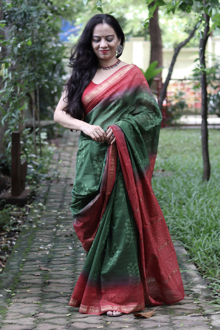 Block Printed Maheshwari Silk Saree Patjhad (SAREE)