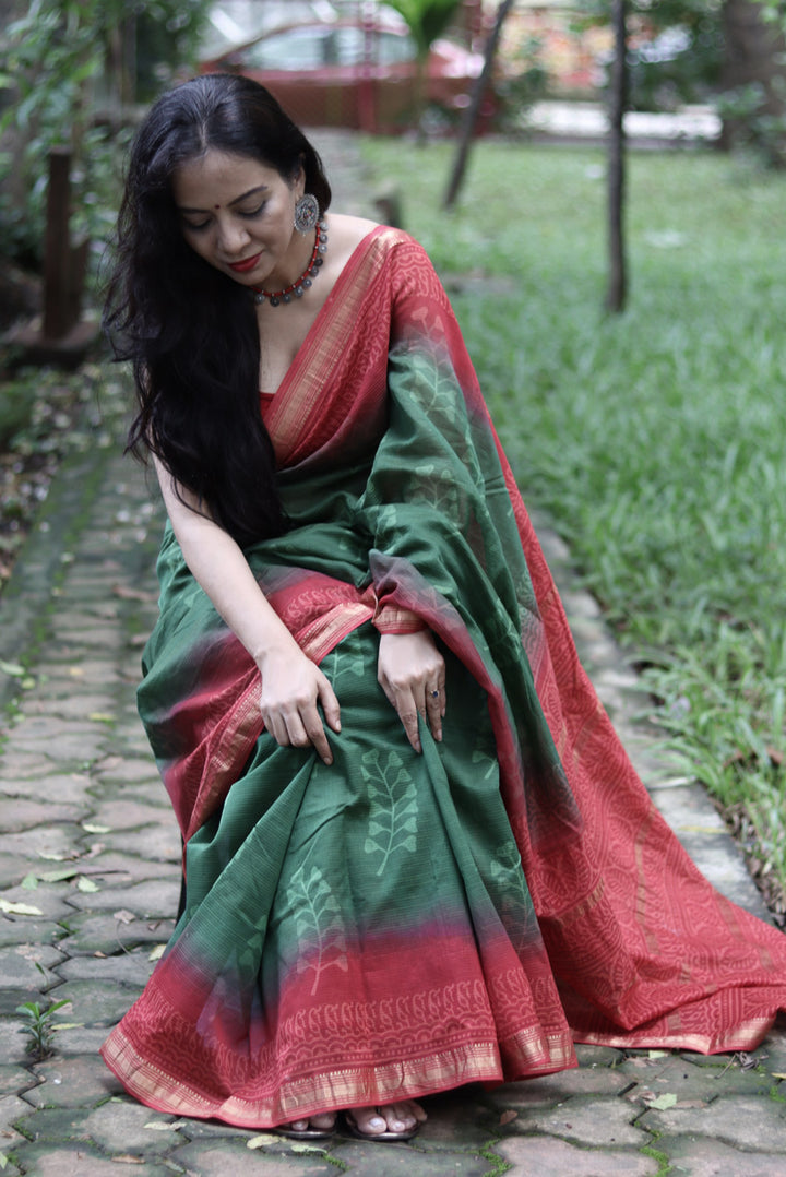 Block Printed Maheshwari Silk Saree Patjhad (SAREE)