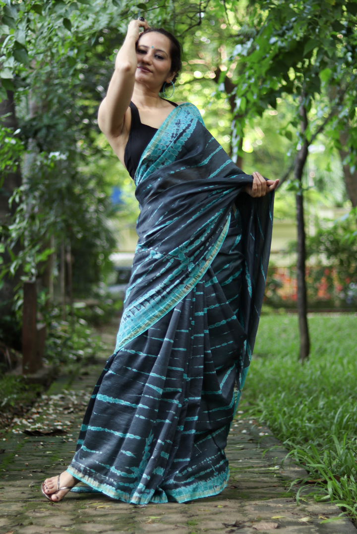 Tie & Dye Chanderi Silk Saree Night at Sea Shore (SAREE)