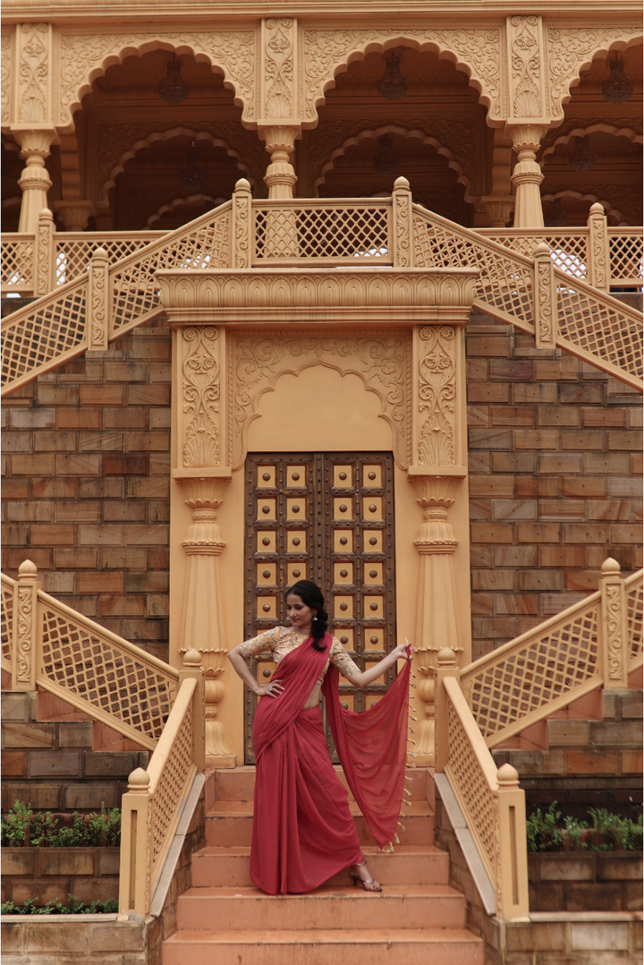 Mulmul Saree with Block Printed Tassels Mitti sa Bhoora (SAREE)