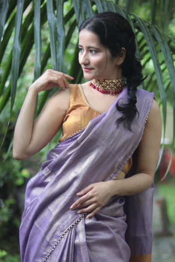 Zari Linen Gotta Lace Saree The Queen's Necklace (SAREE)