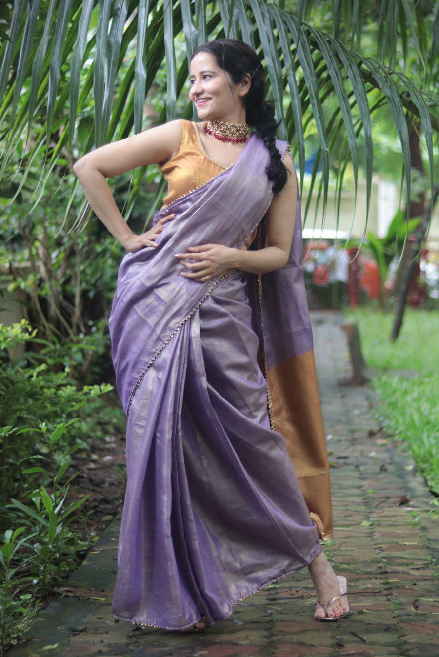 Zari Linen Gotta Lace Saree The Queen's Necklace (SAREE)
