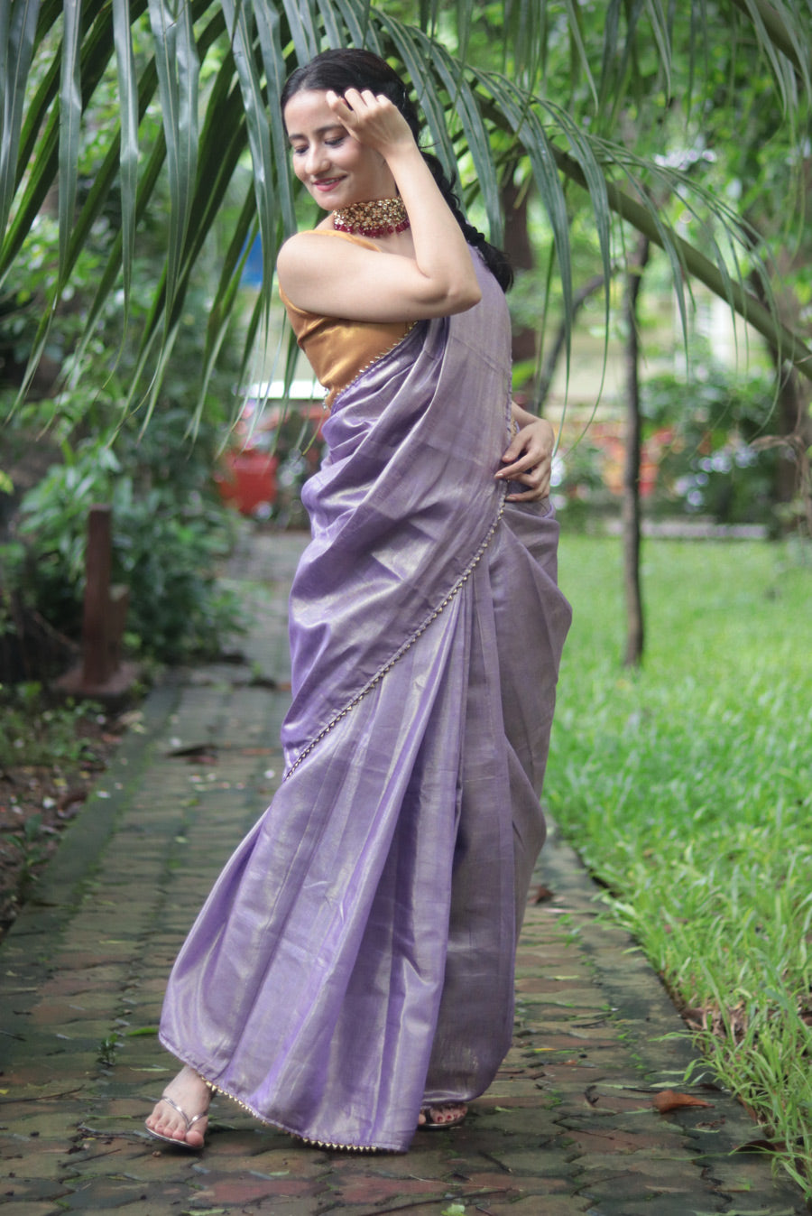 Zari Linen Gotta Lace Saree The Queen's Necklace (SAREE)