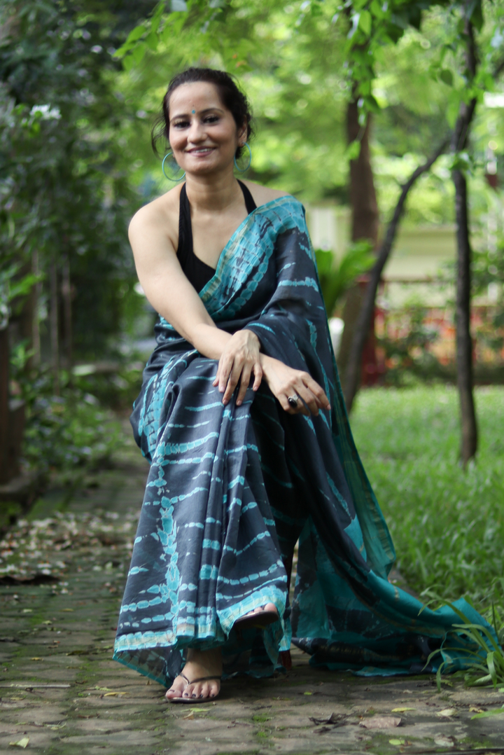 Tie & Dye Chanderi Silk Saree Night at Sea Shore (SAREE)
