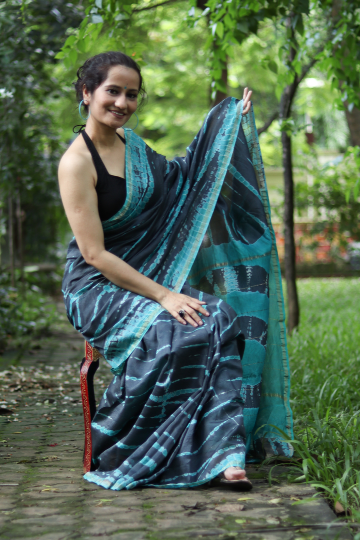 Tie & Dye Chanderi Silk Saree Night at Sea Shore (SAREE)