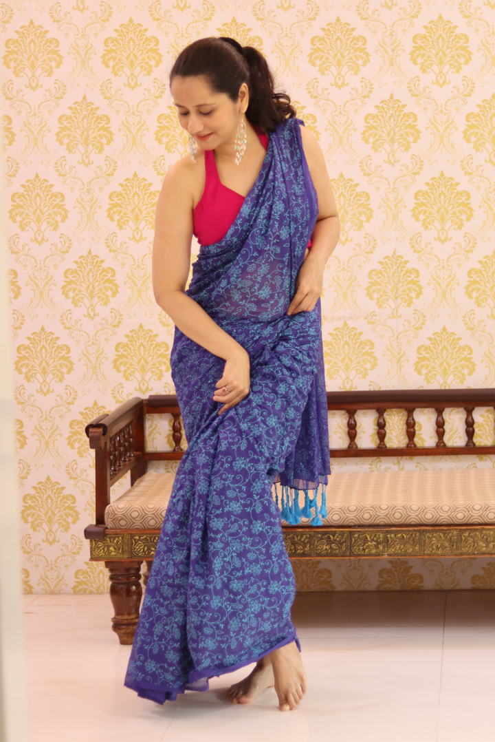 Woven Mulmul Saree Forest Mist (SAREE)