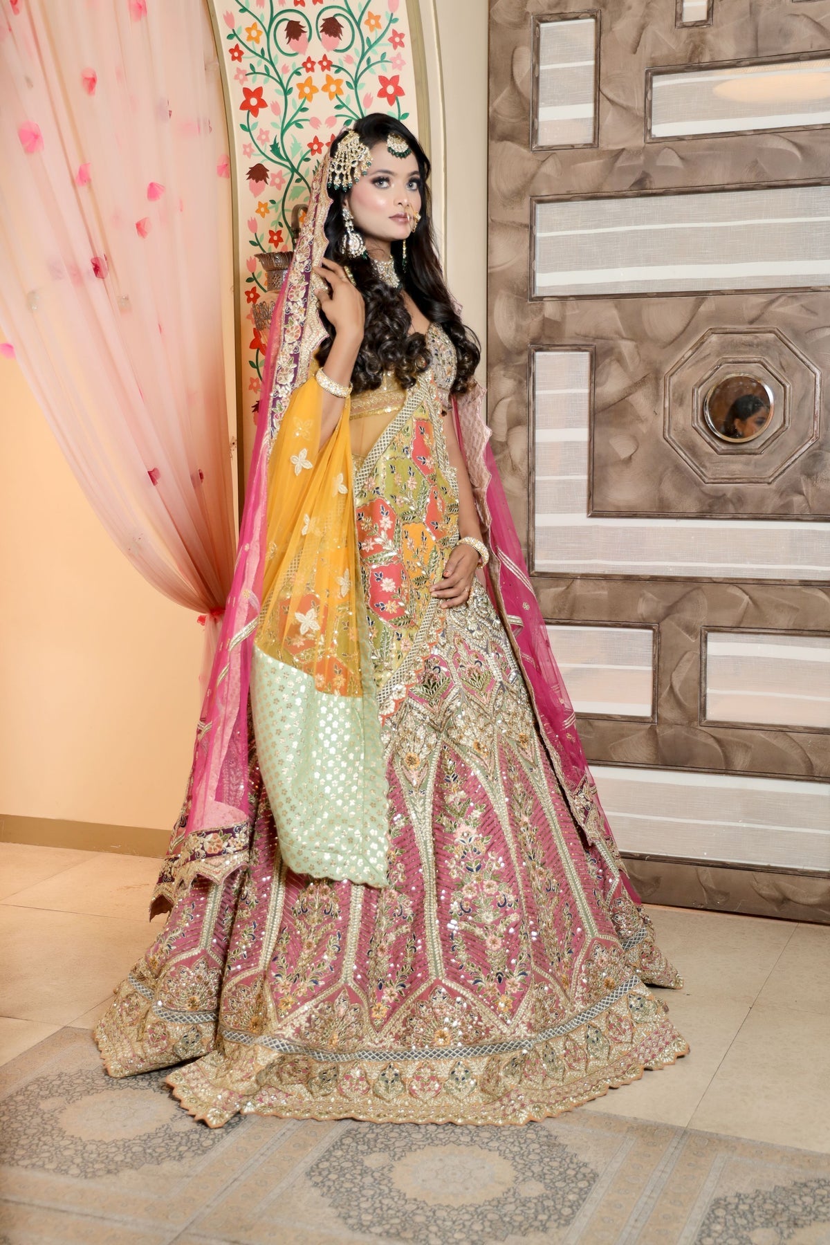 beautiful pink color bridal embroidered lehenga with heavy blouse and matching dupatta