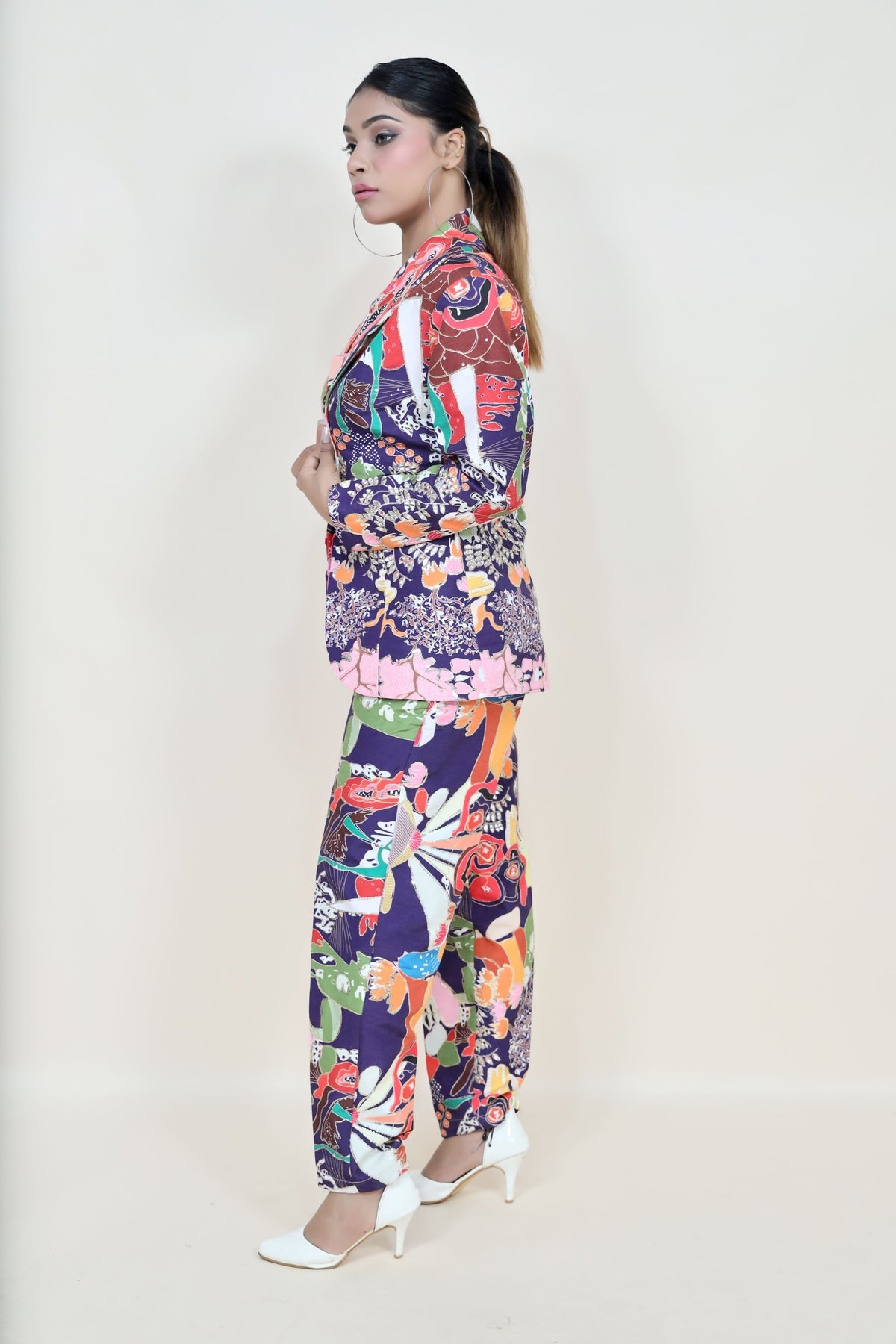 stylish multi color geometrical motif printed corset