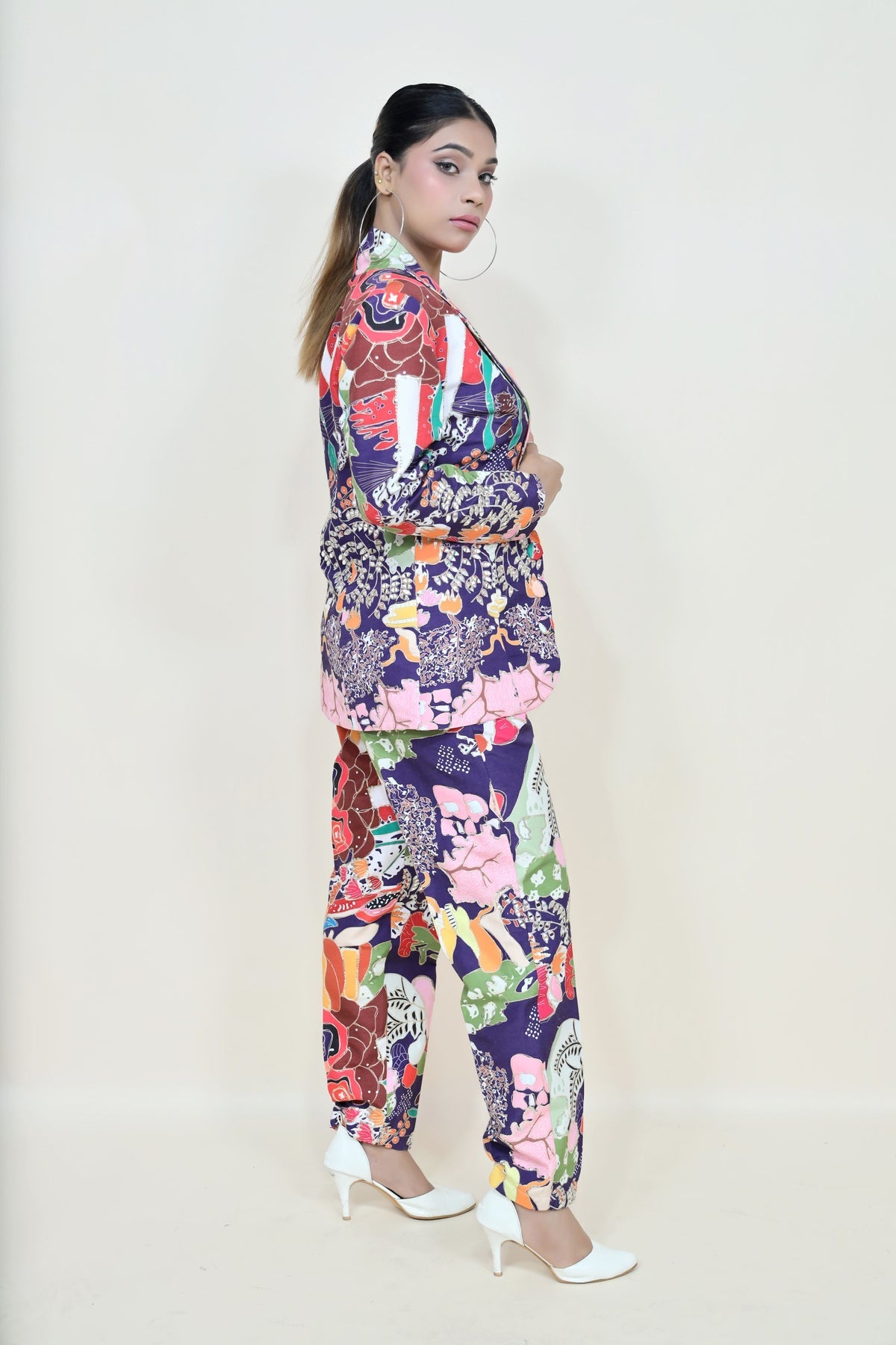 stylish multi color geometrical motif printed corset