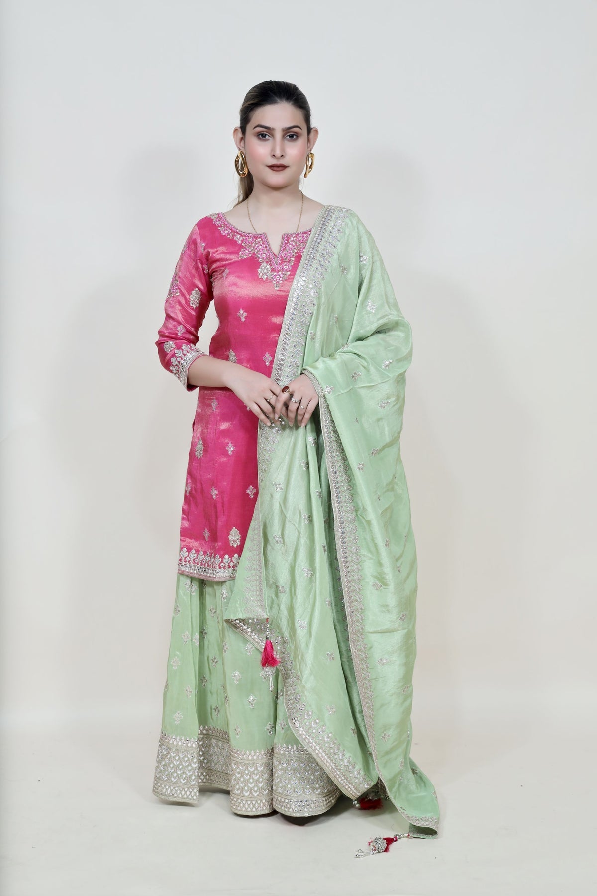 Majenta & Green Color Floral Motif Sharara Set
