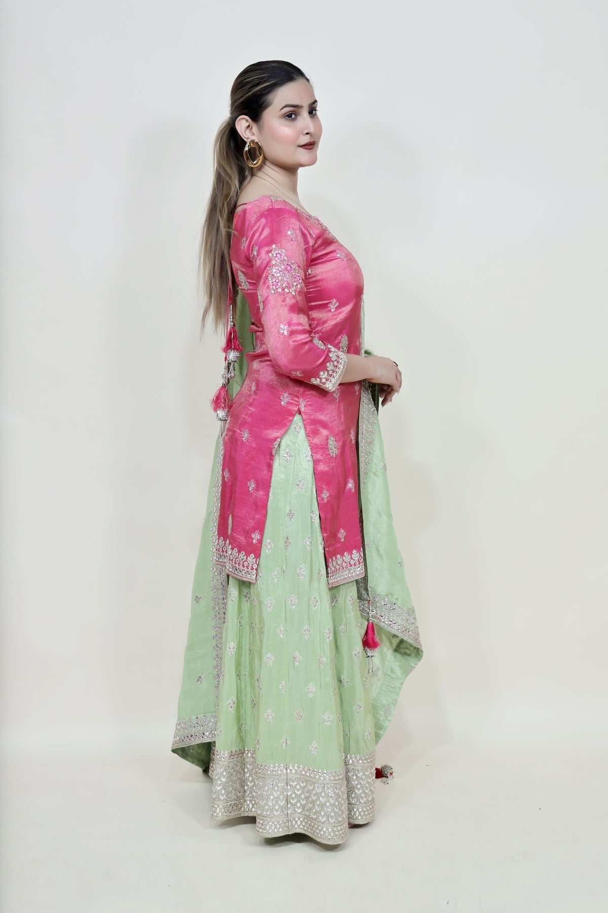 Majenta & Green Color Floral Motif Sharara Set