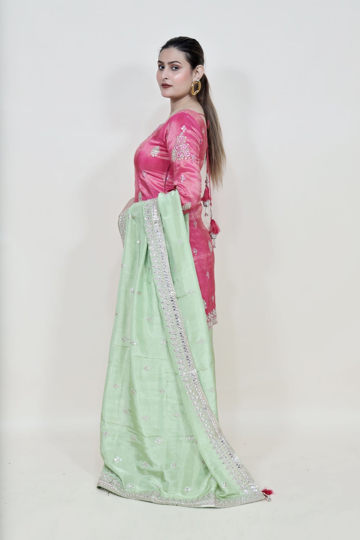 Majenta & Green Color Floral Motif Sharara Set