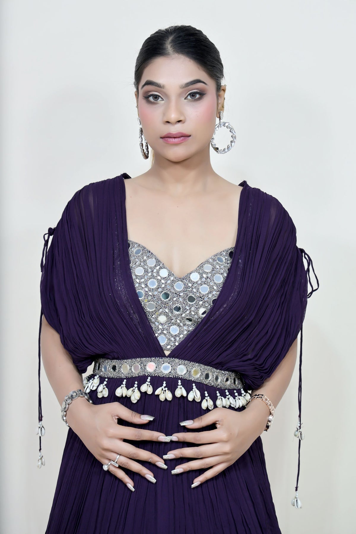Stylish purple color dress with curtain dress