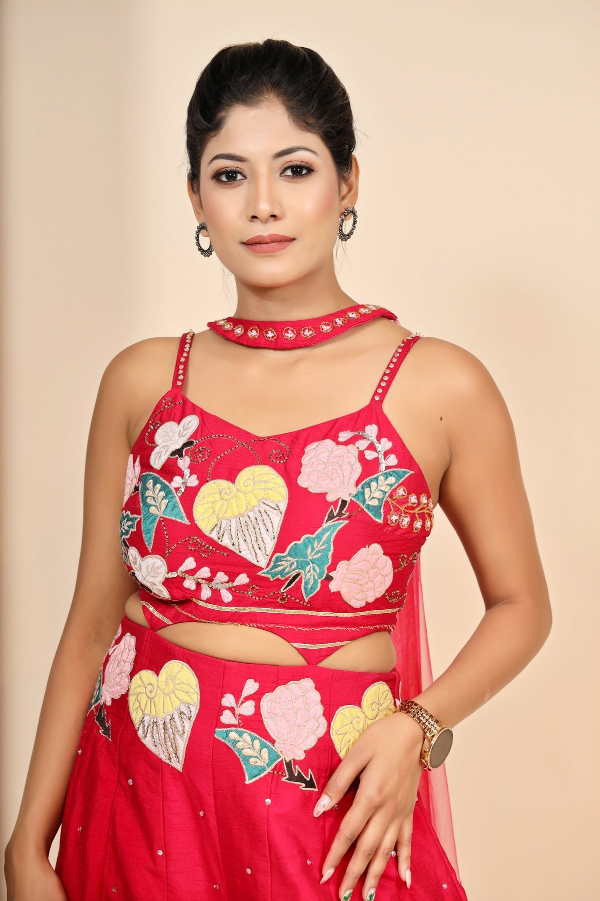Rani Pink Silk Jumpsuit With Patchwork And Gota Patti Embellishments
