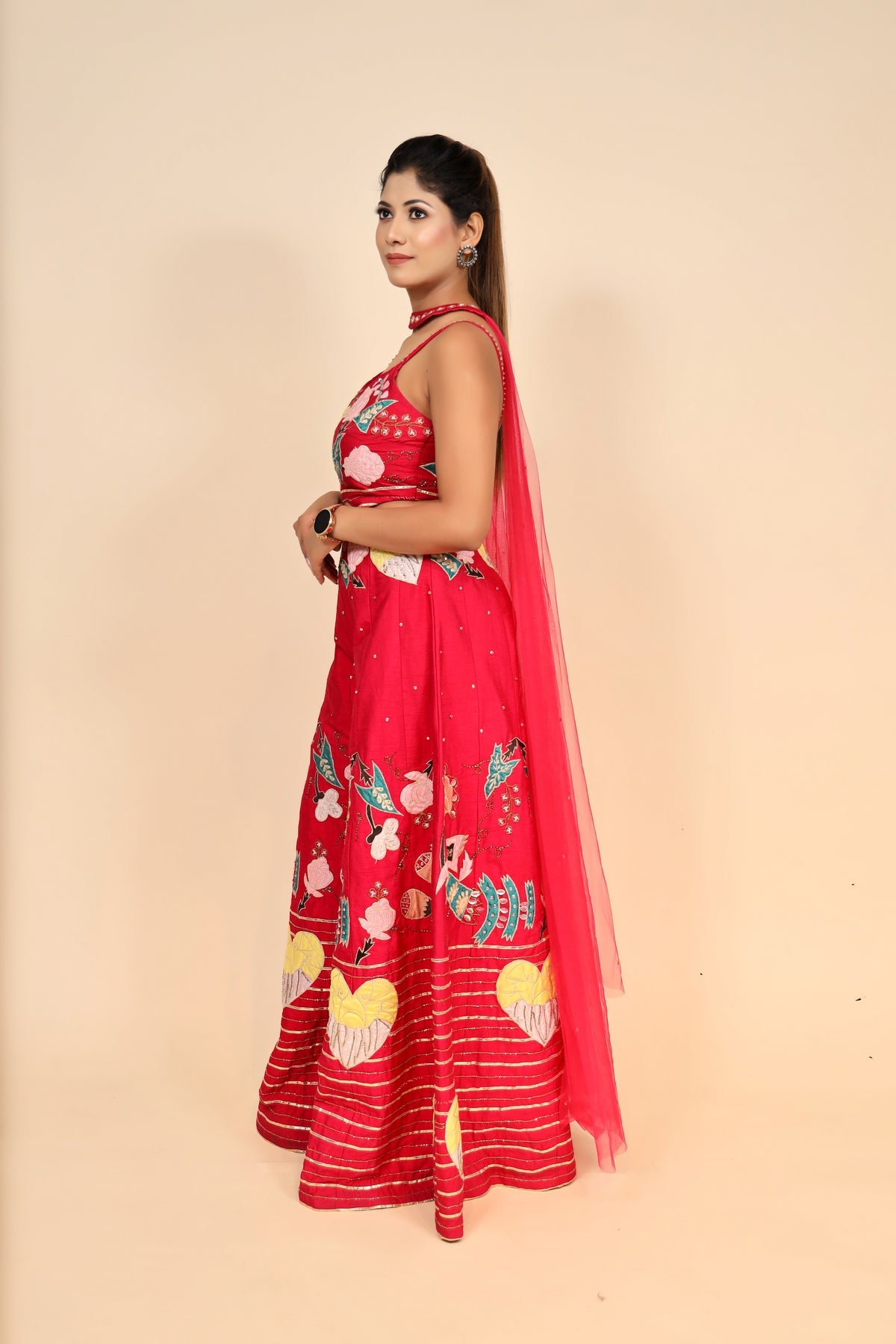 Rani Pink Silk Jumpsuit With Patchwork And Gota Patti Embellishments