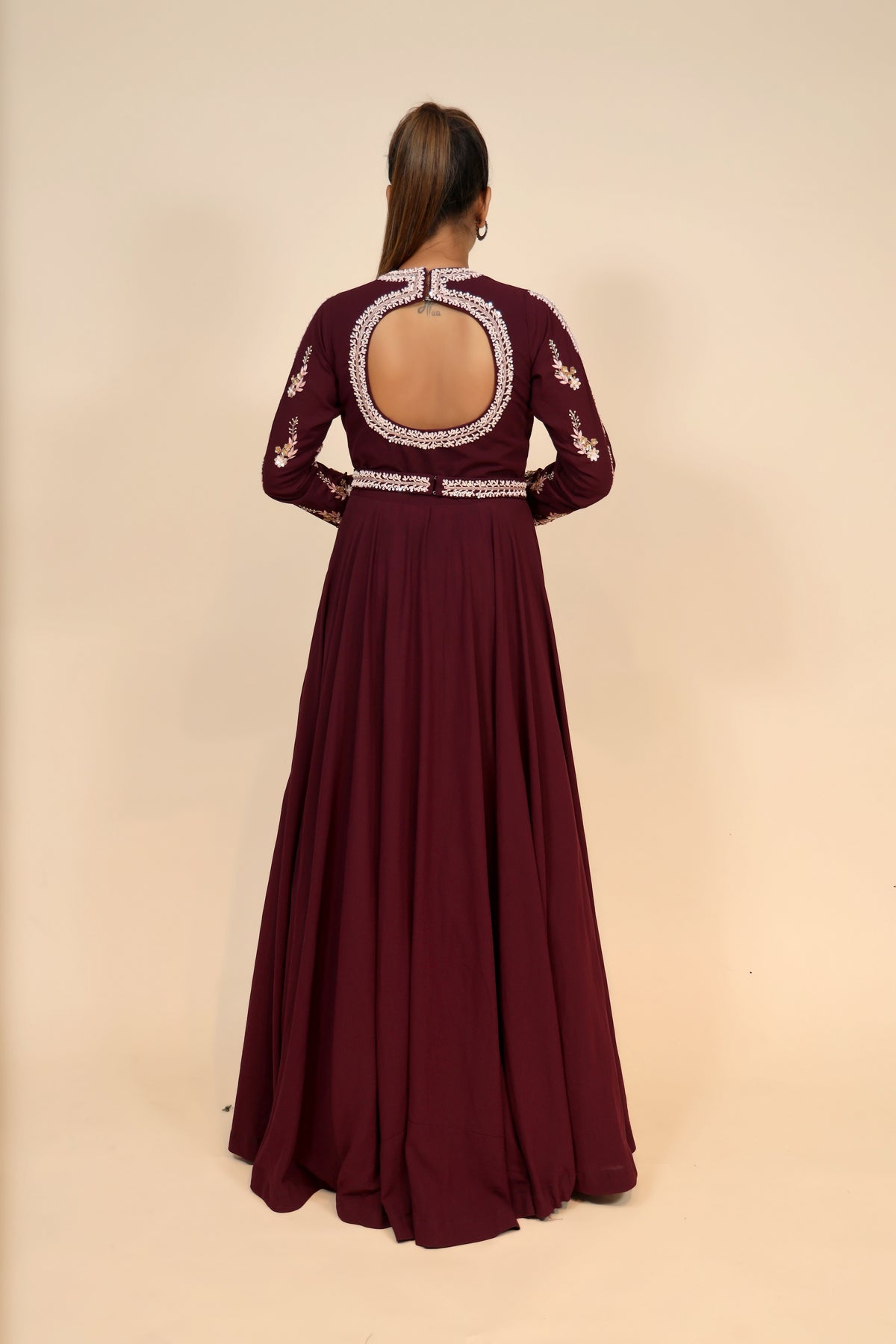 Elegant Maroon Georgette Dress with Beads & Thread Work - Perfect for Special Occasions