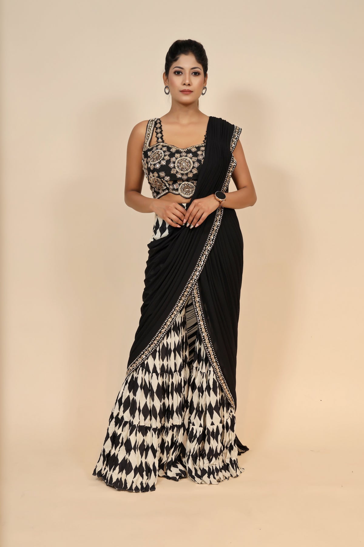 Monochrome Chiffon Dress With Beads And Sequin